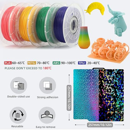 Build Plate 257x257mm - GOMENL Build Plate for Bambu Lab A1 P1P P1S P2S X1 X1C X1E 3D Printer, 3D Printer Spring Steel Removable Platform (Star + Kaleidoscope) - color: Star + Kaleidoscope