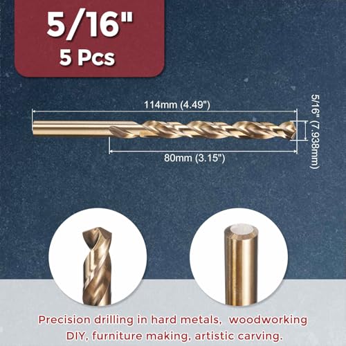 5pcs Drill Bit 5/16" Diameter 7.938mm M35 5% Cobalt HSS for Metal - size: 5/16" (7.938mm)