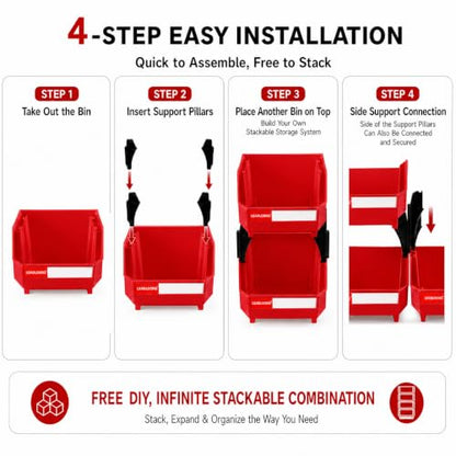 6 Pack Stackable Plastic Parts Bins, 5x4x3 in, Red - color: Red-6 Pack, size: 5"x4"x3"