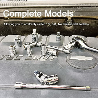 StrugDeas 6 Piece Socket Adapter and Reducer Set, 1/4", 3/8", 1/2" Chrome Vanadium Steel Ratchet/Socket Extension/Conversion Kit for Automotive Maintenance - size: Silver - 1/4", 3/8", 1/2"