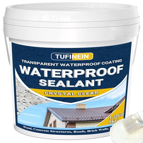 Transparent Waterproof Coating, TUFINEIN 1.32 Gallon Invisible Waterproof Agent Indoor & Outdoor Sealant Water-Based Clear Sealant Roofs, Walls, Garden, Terraces - size: 1.32 Gal