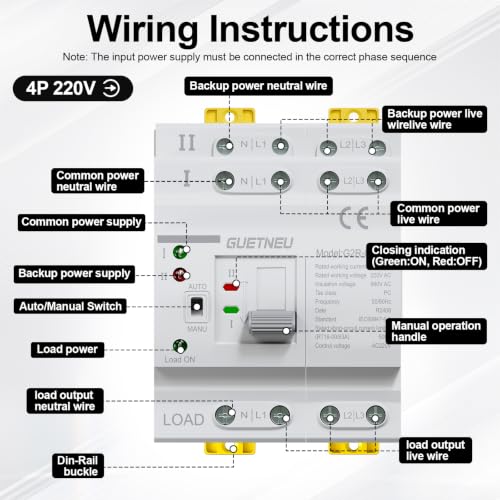 ATS Dual Power Automatic Transfer Switch, 4P 63A 220V Manual Switch - size: 4P
