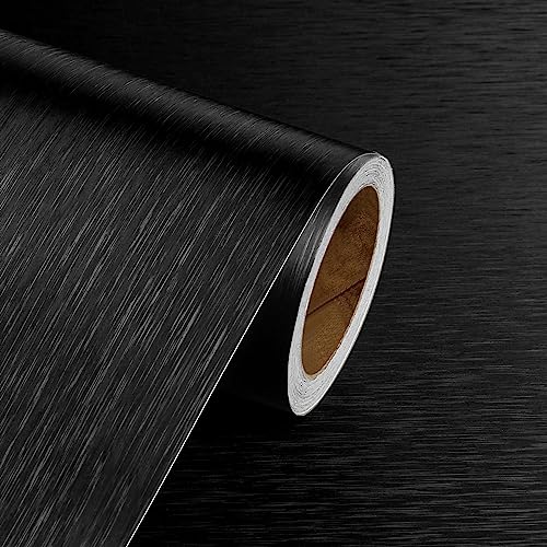 Livelynine Brushed Black Peel and Stick Wallpaper Stainless Steel Contact Paper for Appliances Dishwasher Refrigerator Door Covers Fridge Vinyl Wrap Waterproof Kitchen Counter Top Cover 15.8x78.8 - size: 15.8"W x 78.8"L