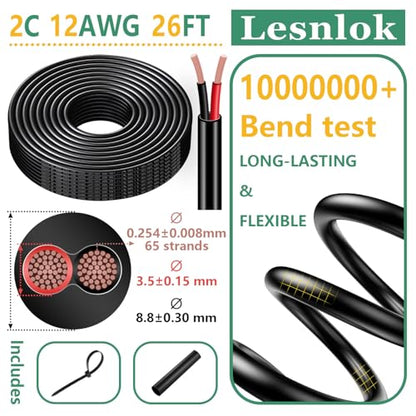 12 Gauge Wire 2 Conductor,12 AWG Electrical Wire Stranded PVC Cord Oxygen-Free Copper Cable,26FT 2 Core Pure Copper Flexible Cable Wire for LED Lamp Lighting Strips Automotive (12AWG-2C, 26FT)… - size: 26FT, style: 12AWG-2C