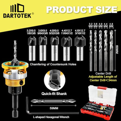 Countersink Drill Bit Set - HSS M2 Counter Sink Adjustable Depth Drill Bit for US Wood Screw, 1/8" 9/64" 5/32" 11/64" 3/16" 82° Counter-Bore - size: New-5pcs