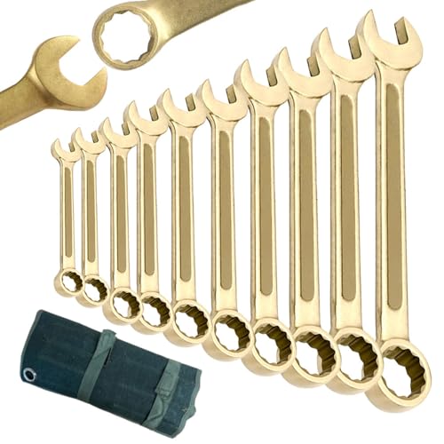 Nixalith 10PCS Non-Sparking Combination Wrench Set,8,10,12,14,17,19,22,24,27,30mm, Aluminum Bronze,Metric,12-Point Spark-free Spanner,Corrosion-resistance,Low-magnetic - color: 10pcs Set