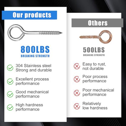 10PCS 6 inches Screw Eyes M10 304 Stainless Steel Eye Screws, Heavy Duty Screw, Eye Hooks Screw Eye Bolts Eye Hooks Screw, Indoor & Outdoor Uses (10, M10-6inch) - size: M10-6inch