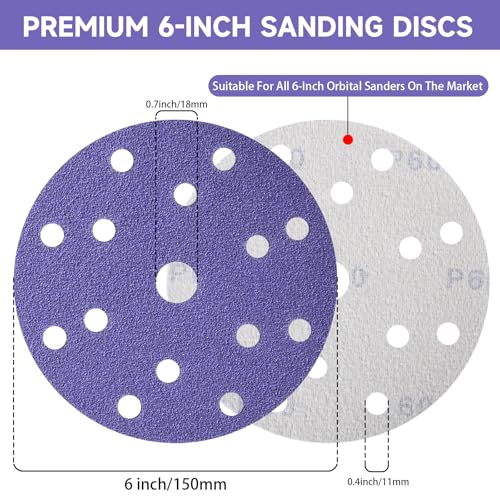 40Pcs 6 Inch Sanding Discs 40 Grit, Hook and Loop Orbital Sandpaper - style: 40Grit-40Pcs