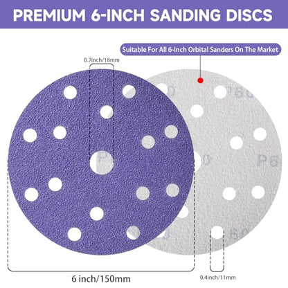 50Pcs 6 Inch Sanding Discs 240 Grit, Hook and Loop Orbital Sandpaper - style: 240Grit-50Pcs