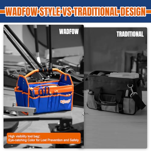 WADFOW 16" Tool bag, Heavy-Duty Waterproof Tool Bag, Spacious Capacity with High-Visibility Yellow&Blue Design, Wide-Opening Mouth and Durable 600D Oxford for Professional and Outdoor Applications - style: 16 inch new