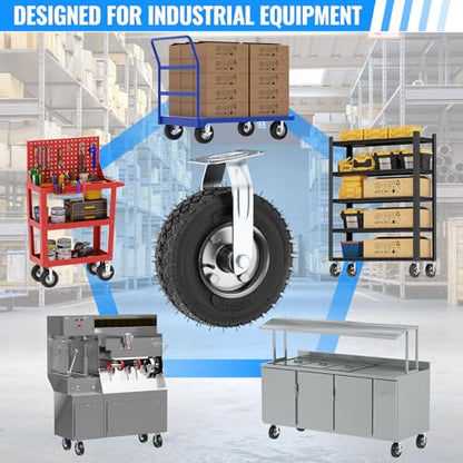 10 inch Casters Wheels, Heavy Duty Casters Set of 4 Load 1300lbs with Brake, Locking Swivel Plate Caster, Industrial Castor Wheels for Workbench, Cart, Trolley, Wagon and Shelves - size: 10 inch (2 Swivel with Brake-No Direction Lock)