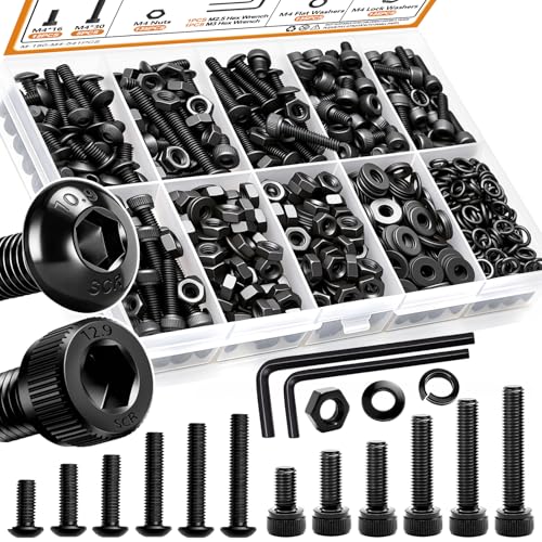 mankk 521PCS M4 Bolts Assortment Kit, Hex Socket Head Cap Hardware - size: M4
