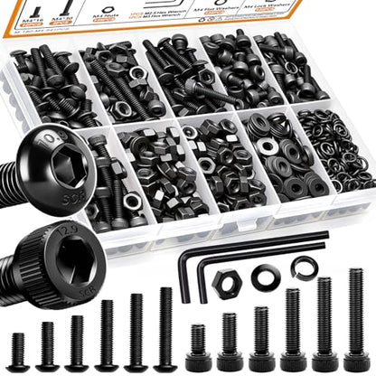 mankk 521PCS M4 Bolts Assortment Kit, Hex Socket Head Cap Hardware - size: M4