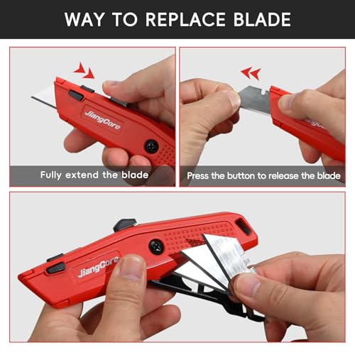 Premium Utility Knife with 14 Blades - Heavy Duty Retractable Work Knife, Precision Cutting for DIY, Cardboard, Packaging - Ergonomic Grip & Quick-Release Design