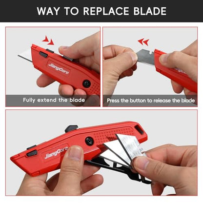 Premium Utility Knife with 14 Blades - Heavy Duty Retractable Work Knife, Precision Cutting for DIY, Cardboard, Packaging - Ergonomic Grip & Quick-Release Design