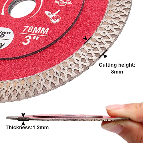 Casaverde 2 Pcs/Lot 3Inch 78mm Diamond Porcelain Saw Blades Tile Blade with 3/8" Arbor for Cutting Ceramic Tile,Stone Tile - size: 78mm