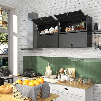 Metal Wall Mounted Cabinet with Up-flip Door,Black Steel Cabinets - color: Black, style: Up-flip door wall cabinet
