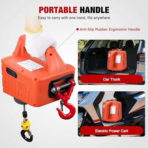 Nilight 3-in-1 Electric Hoist Winch, 1100LBS 1500W Portable Power Winch Crane with Manual Wired Wireless Remote Control, 110V Electric Hoist 25FT Lifting Height for Garage Warehouses Factories, Orange - size: 1100LBS Orange