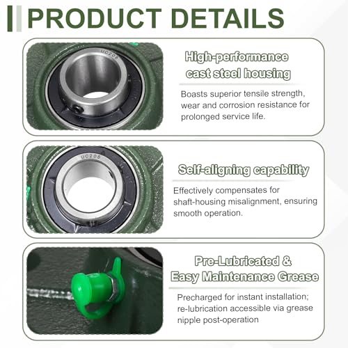 uxcell UCF205 Pillow Block Bearings, 25mm Bore Self Alignment, Solid Cast Iron Base, Chrome Steel Square Flange Mounted Pillow Block Ball Bearing, (ABEC3) - size: UCF205 (25mm)