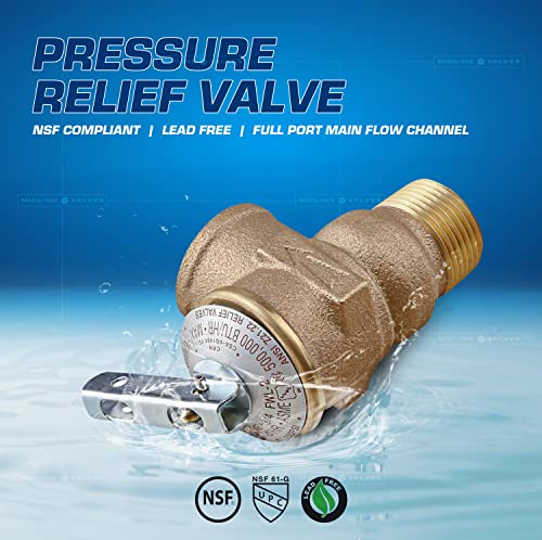 Midline Valve GUHW-QSW256-5 Pressure Relief Valve, for Tankless Water Heater, Lead Free, Full Port, Forged Brass, 3/4 in. FIP x MIP Connection (5 Pack) - style: 5 Pack