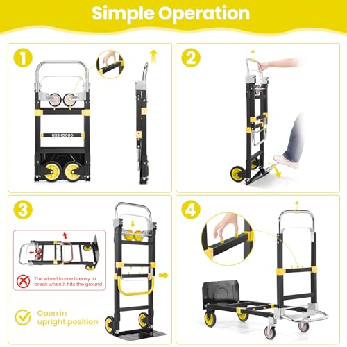 3-in-1 Folding Hand Truck, 600lb Convertible 4 to2 Wheel Dolly Cart Yellow - color: Yellow-1