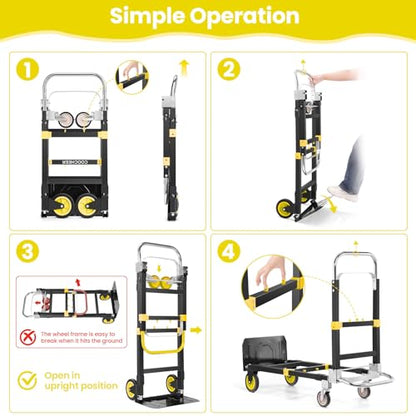 3-in-1 Folding Hand Truck, 600lb Convertible 4 to2 Wheel Dolly Cart Yellow - color: Yellow-1