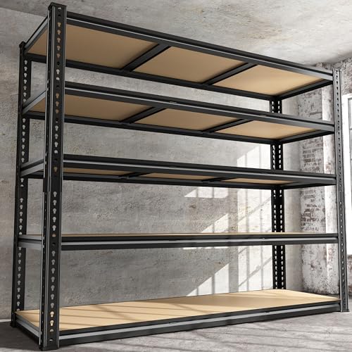 ROOMFAVE 48" W Garage Shelving Heavy Duty 2800LBS,5 Tier, Black, Industrial - size: 72" H x 48" W x 18" D