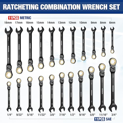 WORKPRO 22-piece Ratcheting Wrench Set with 180° Flex Head, Anti-Slip - style: Flex-head