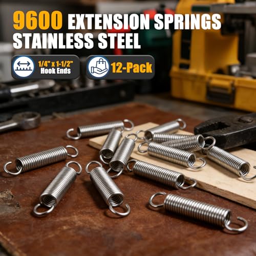 9600 Extension Springs Stainless Steel, 1/4" x 1-1/2" Hook Ends, 12-Pack