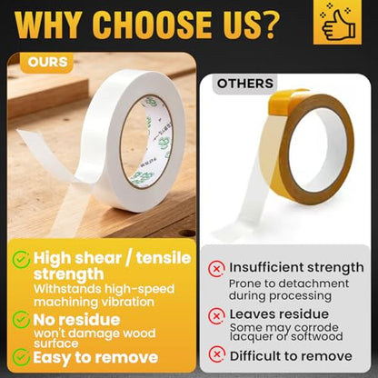 Double Sided Woodworking Tape 1 Pack 0.6IN x 108 Ft Residue-Free - size: 0.6 Inch x 108 Ft