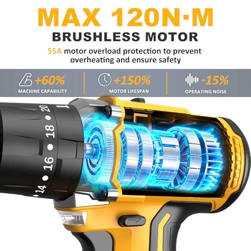 1060In·lbs 21V Brushless Cordless Electric Power Hammer Drill - color: Yellow