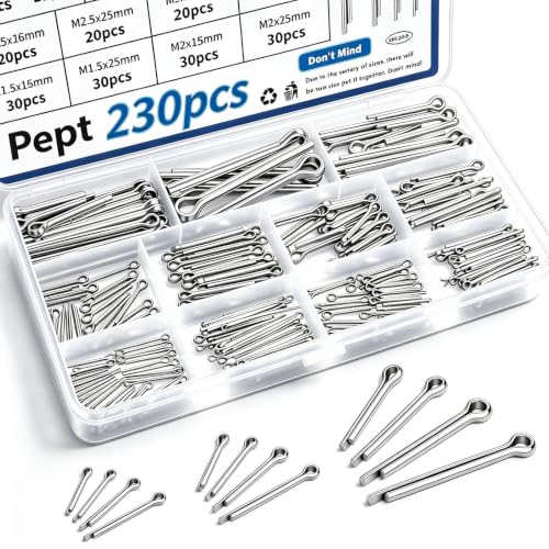230Pcs Cotter Pins 12-Sizes 304 Stainless Steel Cotter Pins Assortment Kit Used for Hitch Lock System, Trucks, Engine Repair - size: 230Pcs 12-sizes