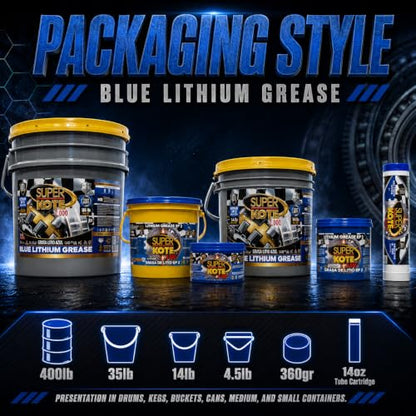 Blue and Tacky Lithium Grease Superkote 2000 | NLGI 2 | Lubricant Grease | Extreme Pressure | High Temperature | Heavy Duty | Wheel Bearing Grease | Marine | Automotive | Blue Grease | 360 gr Can