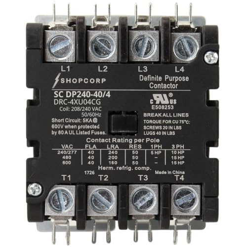 4 Pole 40 Amp AC Contactor, 208/240V Coil, UL Recognized, HVAC - style: 4 Pole 240V