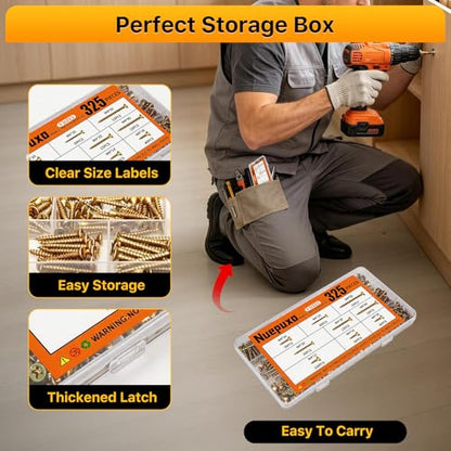 325PCS Wood Screws Assortment Kit, 9 Sizes Phillips Flat Head