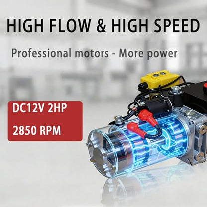 Single Acting Hydraulic Pump 8 Quart Hydraulic Power Units 12V DC Hydraulic Pump SAE #6 Connector for Dump Trailer Car Lifting - size: TD-S-YYDLDY-8