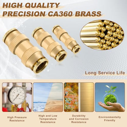 26PCS 1/4" 3/8" 5/8" Brass Dot Air Line Fittings Kit, Straight Union - size: 1/4" + 3/8" + 5/8"