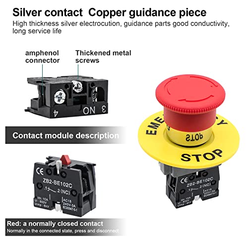 1Pack Red Mushroom Head Emergency Stop Push Button Switch Press - style: Red Mushroom Head Emergency Stop Switch 1NC