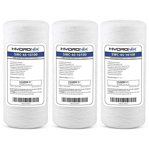 Hydronix HX-SWC-45-10100/3 Universal Whole House Sediment String Wound Water Filter Cartridge 4.5" x 10", 100 micron - 3 Pack, White