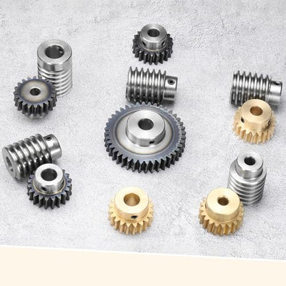 uxcell Worm Gear Set 20T 1.5 Module 20:1 Reduction Rate, Right Rotation Drive Gear Box Wheel Reduce Transmission Part (Brass Gear-8mm Bore, #45 Steel Rod 8mm Bore) - size: 8mm x 8mm