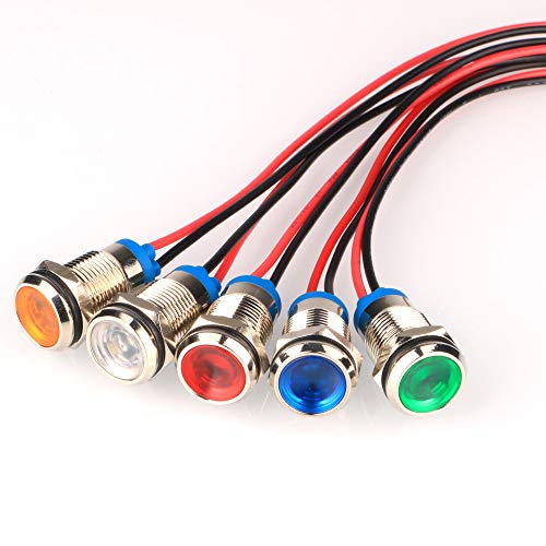 Gebildet 5pcs 10mm AC/DC 12-24V LED Metal Indicator Light Waterproof Signal Lamp Pilot Dash Directional Car Truck Boat with Wire - color: Multicolored AC/DC 12-24V