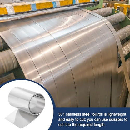 MECCANIXITY 301 Stainless Steel Foil Roll 0.08mmx50mmx1m Silver - size: 0.08mm x 50mm x 1m