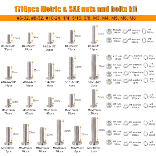 weideer 2431PCS Stainless Steel Nuts and Bolts Assortment,Metric&SAE Screws - color: Silver, size: 2002 pcs (Metric & SAE)