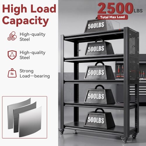 78" H x 47.2" W x 18" D Garage Storage Shelves with Wheels and Pegboard - size: 80" H x 47.2" W x 18" D
