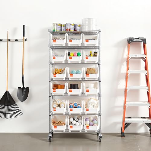 VEVOR 7-Tier Rolling Bin Storage Rack, 18 Organizer Bins, Bin Rack Storage Steel Wire Shelving System with Wheels, Mobile Tool Organizer for Garage, Warehouse, Office, Restaurant, Classroom, Kitchen - size: 7-Tier 18 Bins