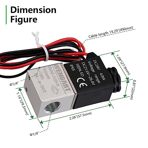 Wengart 2-Way 2-Position Pneumatic Solenoid Valve for DIYers & Engineers to Prevent Low-Pressure Leaks via DC 24V Coil, Nickel-Plated Copper Body & 6mm Fitting Kit