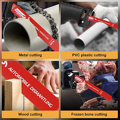 25 Pack 9 in 14/18 TPI Bi-Metal Reciprocating Saw Blades with Organizer Carbide Alloy Steel for Automobile Dismantling Metal Steel Cutting Non-Stick Coated for Less Heat for 1/16-5/16 Medium Metals - size: 9in 25Pack, style: 14/18 Tpi