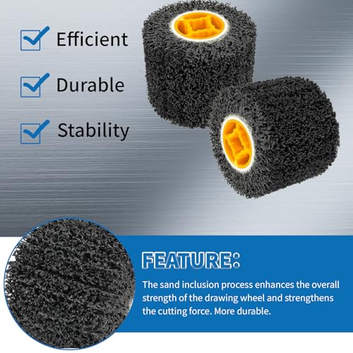 2 Pcs 4.5 x 4 Inch Abrasive Drawing Drum, 40 Grit Sanding Wheel with 3/4 Inch Quad Keyway, Surface Conditioning Burnishing Tool for Hand Held Polishing Machine