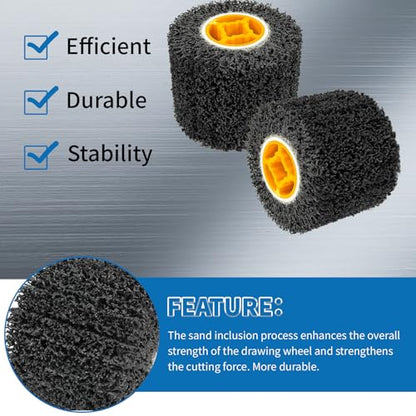 2 Pcs 4.5 x 4 Inch Abrasive Drawing Drum, 40 Grit Sanding Wheel with 3/4 Inch Quad Keyway, Surface Conditioning Burnishing Tool for Hand Held Polishing Machine