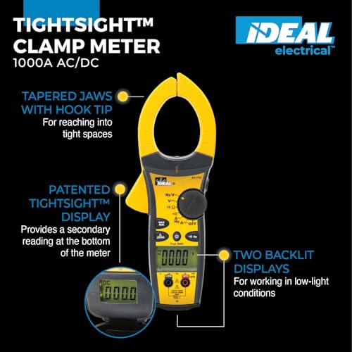 IDEAL INDUSTRIES INC. 61-775 1000 Amp TightSight Clamp Meter AC/DC with TRMS, True RMS Current and Voltage, CATIII for 1000V, CATIV for 600V